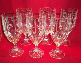 Elegant Crystal Water Goblets Vine Etched With Arches Set Of 6 7.  5 "