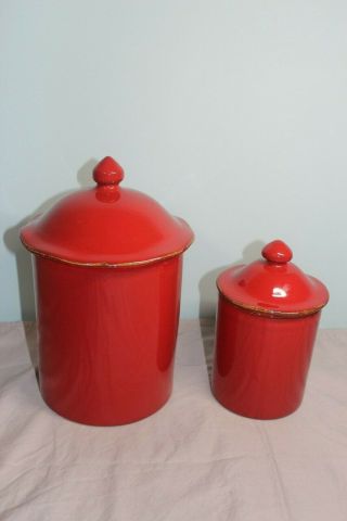 Vietri Cucina Fresca Large & Small Canister Red Porcelain Made In Italy