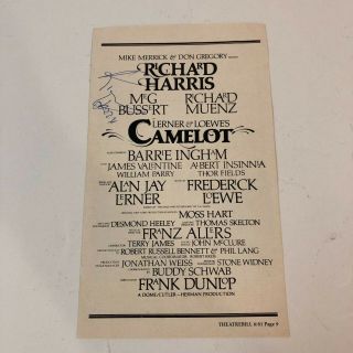 Camelot Playbill Page 8/81 Hand Signed By Richard Harris