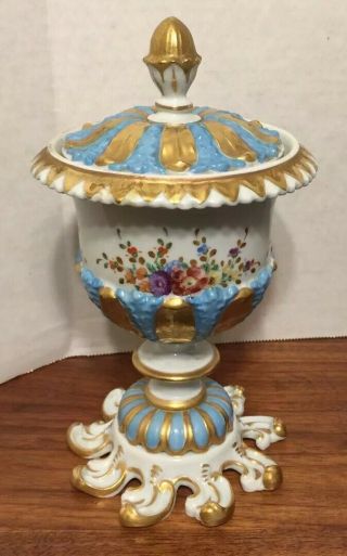 Vintage Sevres Porcelain Lidded Urn Hand Painted Reticulated Base