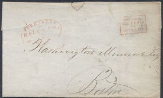 Stampless Cover To Boston W/red Hale & Co.  In Oval & Boxed " Collect Six Cents "