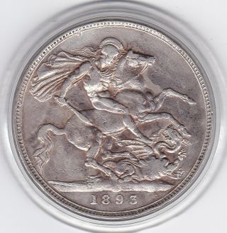 1893 Queen Victoria Large Crown / Five Shilling Silver Coin