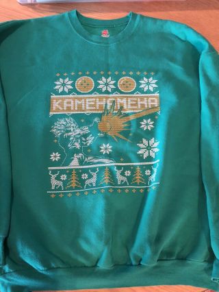 Kamehameha Dragonball Z " Ugly Christmas Sweater " Green Hanes Sweatshirt Size:2xl