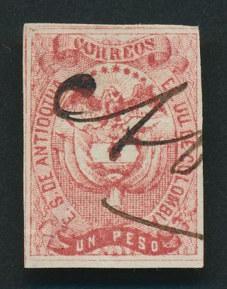 Rare Colombia Stamp 1868 Antioquia 4,  1p Red,  $750 Signed