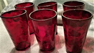 6 Vintage Ruby Red Cranberry Glass 8 Oz Drinking Glasses
