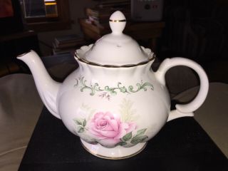 Arthur Wood & Son Pink Rose Teapot Trimmed In Gold From England 6734.  Ww