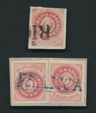 Argentina Stamps 1863 7c 5c Rose Type Ii Inc Pair On Piece With Cordoba Franca
