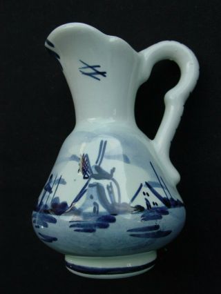 Vintage Delft Blue Hand Painted Windmill Scene 4” Pitcher,  Holland