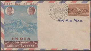 India 1953 Conquest Of Everest 14as On Scarce Format Calcutta Gpo Airmail Cover