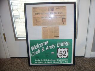 Andy Griffith Mayberry Dedication Newspaper Welcoming Sign From Mount Airy Nc