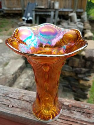 Imperial Carnival Glass Marigold Beaded Bullseye Vase