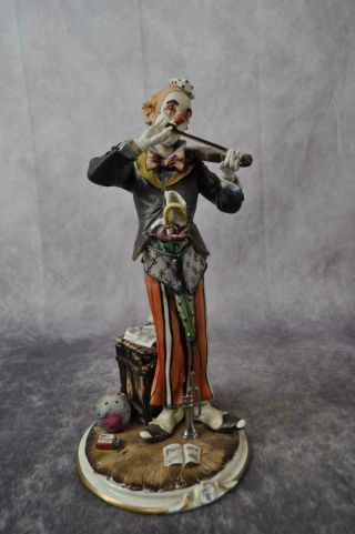 Vintage Capodimonte Porcelain Clown Playing Violin Figurine Italy