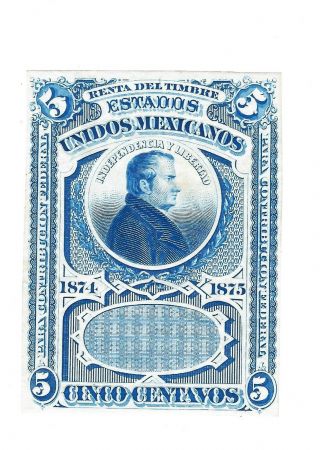 Mexico Revenue Cf2 5 Cents Unlisted Thin Paper Proof In Blue