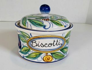 Deruta Pottery Biscotti Jar W Lid Fratelli Mari Italy Hand Painted Lemon Signed