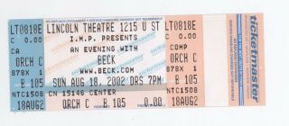 Rare Beck 8/18/02 Washington Dc Lincoln Theatre Concert Ticket
