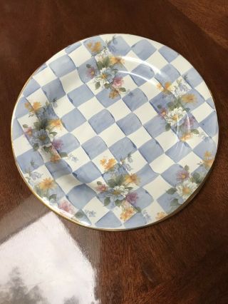 Mackenzie Childs Blue & White Check Morning Glory 11 7/8 Ceramic Dinner Plate