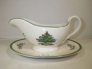 Vintage Spode Christmas Tree Pattern Gravy - Sauce Boat And Underplate Exc Cond
