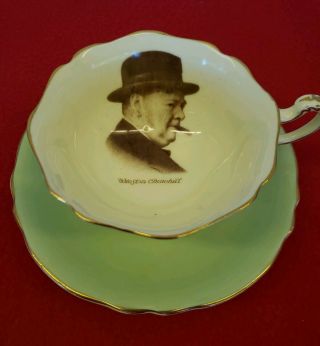 Vintage Paragon Winston Churchill Fine Bone Tea Cup & Saucer Avocado Cream Color