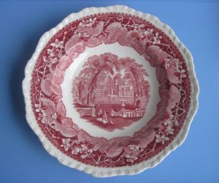 One Vintage Mason`s Red Pink Vista Wide Rim Soup Bowl,  8 7/8 "