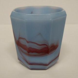 Rare Akro Agate Slag Glass Cigarette Holder Cup Oxblood Blue W/ Red Vein