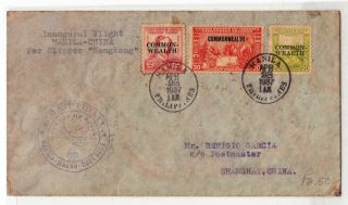 1937 Philippines First Flight Cover Via P.  A.  A.  Manila - Macao - Shanghai China