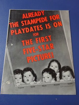 1936 Promotional Brochure,  Dionne Quintuplets In The Film Country Doctor