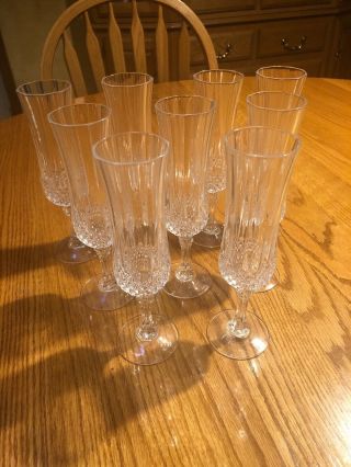 Cristal D’arques “longchamp” Crystal Champagne Flutes/glasses (set Of 9)