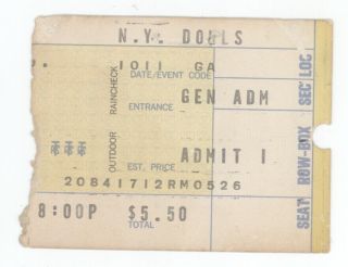 Mega Rare York Dolls 10/11/74 Hollywood Ca The Palladium Ticket Stub