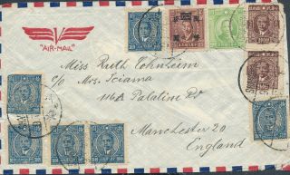 1946 China Air Mail Cover To Uk,  Unusual Multi Mixed Franking Posted At Shanghai