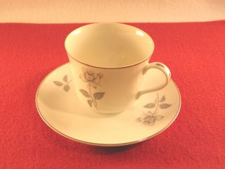 Queens Royal Japan Rosebud Platinum Rose Pattern Tea Cup & Saucer