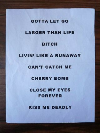 Lita Ford Vintage Stage Tour Concert Set List 3