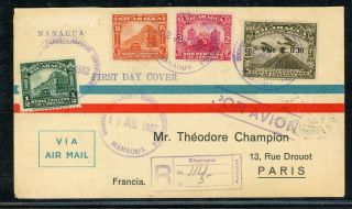 Nicaragua Postal History: Lot 98 1932 Reg Fdc Maxwell A25 Hammer To Paris $$$