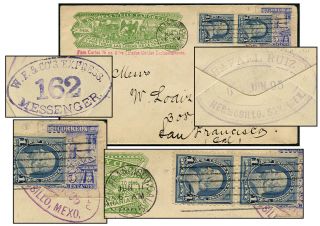 Mexico 10¢ Wells Fargo,  5¢,  2¢ Hermosillo - Us Je 1895