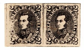 Colombia - Late Classic - Sucre - 2c Imperf Proof Pair In Black - 1886 - Rare