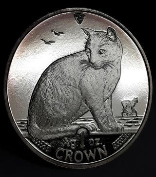 1990 Isle Of Man Cat 1 Oz.  999 Silver One Crown Proof Coin