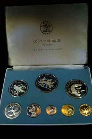1975 Belize 8 Coin Proof Set Franklin & Rare Date