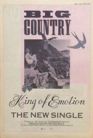 Big Country - Press Poster Advert - King Of Emotion - 13/08/1988