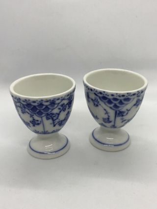 Fab Royal Copenhagen Blue Fluted Half Lace Pair Egg Cups 542 First Quality