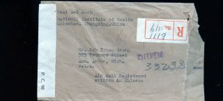 1945 Registered Censored Airmail Cover Chungking China Ann Arbor Michigan Cp212