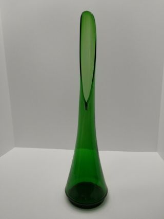 Vintage Mcm Art Glass Stretch Swung Vase Green 18.  5 " Tall