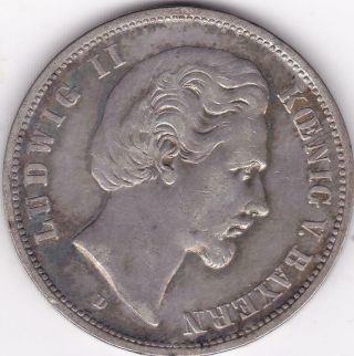 1876 D German States Bavaria Ludwig Ii Silver 5 Mark