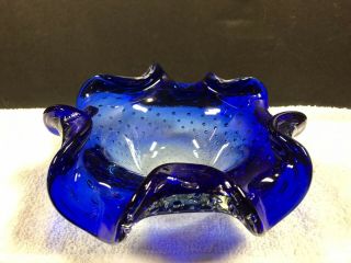 Vintage Cobalt Blue Bowl Murano Italian Art Glass Italy