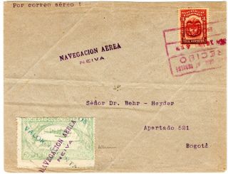 Colombia - Scadta - 10c Provisional On Cover - Neiva To Bogota - 1921 - Sc C18