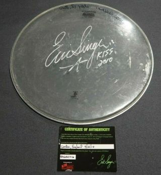 Kiss Eric Singer Signed London Englan Drumhead 16 Inch Autograph Sonic Boom Tour