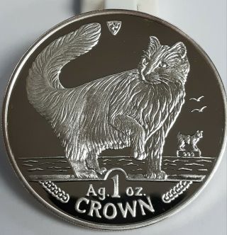 1991 Isle Of Man Cat 1 Oz.  999 Silver One Crown Proof Coin