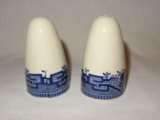 Churchill Blue Willow Salt And Pepper Shakers W/ Stoppers 3 " One Has Chip