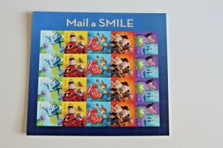 Mail A Smile - Disney Pixar Forever Stamps,  Full Pane Of 20 Stamps.  2012.