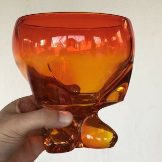Viking Art Glass Epic Amberina Orange Three Footed Candy Box No Lid Dish Vase
