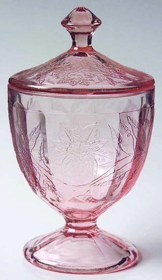 Vtg Jeannette Floral Pink Depression 6 - 1/4 " Footed Candy Dish & Lid Circa 1930 