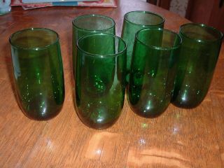 6 Anchor Hocking Forest Green Iced Tea Glasses Roly Poly Tumblers